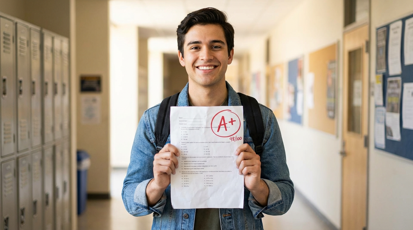 Student celebrating a success moment